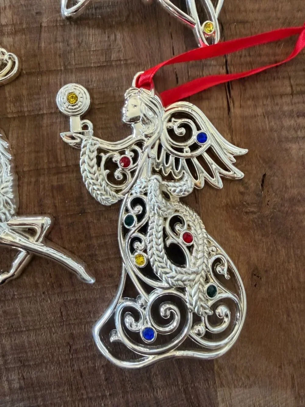 Lenox Sparkle & Scroll Multi-Crystal Ornament Collection Set Of 5 Silver Plated
